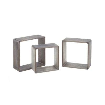Set de 3 Étagères Murales en Bois Gris - 30x30x12cm WADIGA
