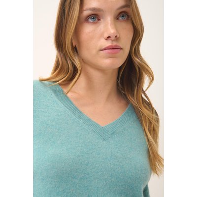 Pull Col V  Vert Chiné Nora JUST CASHMERE