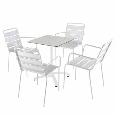 Table 60x60 cm inclinable stratifiée avec pied blanc et chaises en métal, OPERA OVIALA
