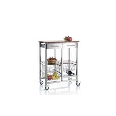 Grande desserte de cuisine ONDA ALUMINIUM DOBLE à roulettes, 3 paniers et 2 tiroirs DON HIERRO