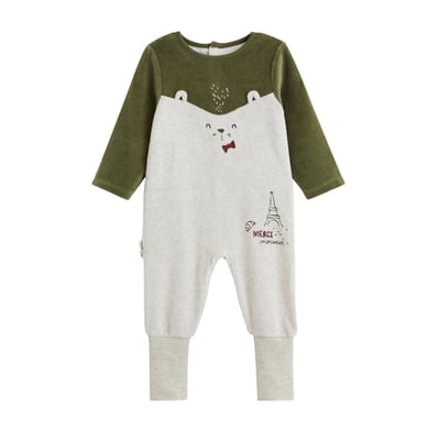 Pyjama bébé avec pieds retroussables en velours Pistache PETIT BEGUIN