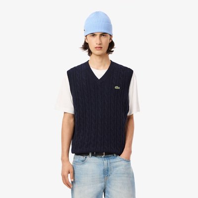Pull sans manche torsadé en laine cardée LACOSTE