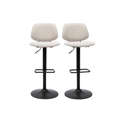 Tabourets de bar relevables design en tissu effet velours beige et métal noir BARNET (lot de 2) MILIBOO
