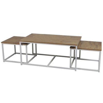 Set de 3 tables basses gigognes bois et métal blanc 100xx60x45cm WADIGA