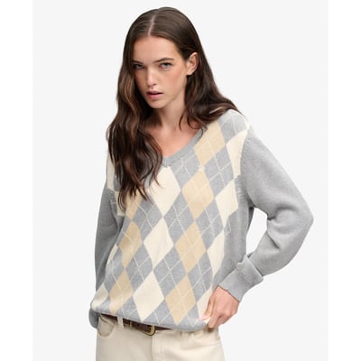 Pull Argyle col V coupe décontractée SUPERDRY