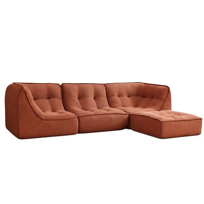 Canapé modulable 3 places en tissu côtelé avec pouf LIZY OVIALA