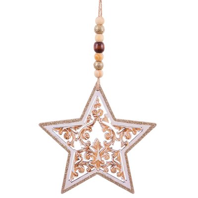 Décoration sapin de noël étoile en bois et perles WADIGA