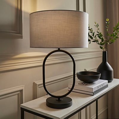 Aubrey Matte Black Oval Table Lamp with Drum Shade SO'HOME
