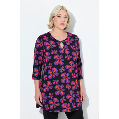 T-shirt long à fleurs. Col rond et manches ULLA POPKEN
