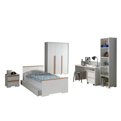 LONDON Lit + Chevet + Armoire + Bureau + Caisson de bureau + Bibliothèque + Lit gigogne VIPACK