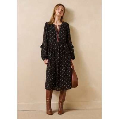 Robe midi en voile imprimé manches longues LA FEE MARABOUTEE