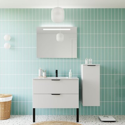 Ensemble vasque intégrée 2 tiroirs + colonne à droite - SOHO HOMIFAB
