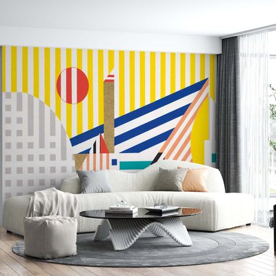 Papier peint panoramique avec lignes géométriques abstraites - 170x260 cm (l x h) LA TOUCHE ORIGINALE