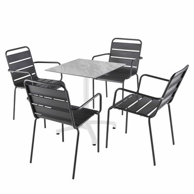 Table 60x60 cm inclinable stratifiée avec pied blanc et chaises en métal, OPERA OVIALA