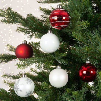 Boules de Noël rouges et blanches en verre (boîte de 6) PIER IMPORT