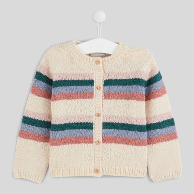 Cardigan manches longues col rond rayée, certifié OEKO-TEX BOUT'CHOU