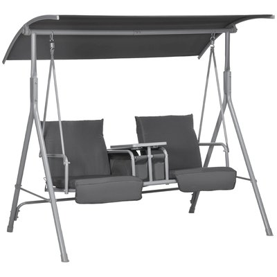 Balancelle de jardin 2 places tablette porte-gobelet rangement métal gris OUTSUNNY