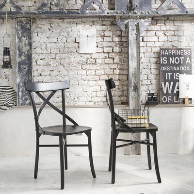 Lot de 2 chaises en acajou massif et rotin  LONDRES BERAH GETAH