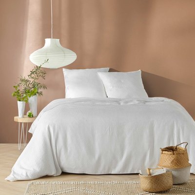 Parure de lit microfibre gaufrée blanc DOUCEUR D'INTÉRIEUR