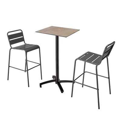 Table haute en HPL inclinable et 2 chaises hautes en métal, OPERA OVIALA