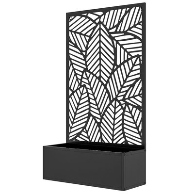 Jardinière avec treillis design feuillage métal époxy noir OUTSUNNY