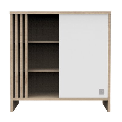 Commode 1 porte colorée et 3 niches avec claustra en bois décor chêne Suave SAUTHON