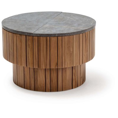 Table basse de jardin teck et pierre, ronde RECOLLECTION