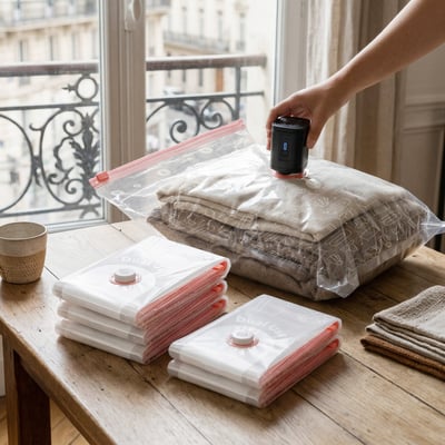 COMPACTOR - Lot 6 sacs rangement sous vide + pompe électrique - 40 x 0 x H.60 cm - COMPACTOR