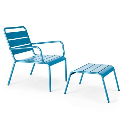 Fauteuil de jardin bas en métal et repose-pieds, PALAVAS OVIALA
