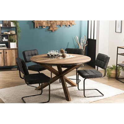 Table à manger ronde en bois recyclé 130cm style contemporain industriel SWING PIER IMPORT