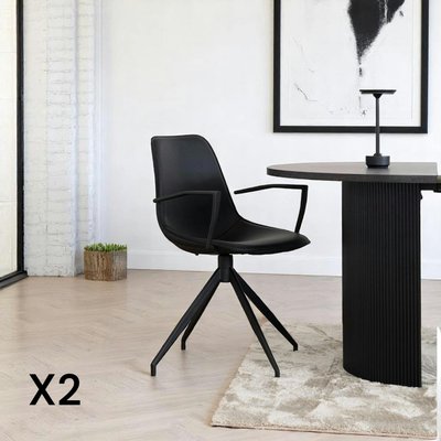 Chaise pivotante noire avec accoudoirs et motif couture (lot de 2) AMSTERDAM PIER IMPORT