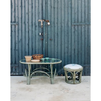 Table basse en rotin et verre Nadine N°168 - Bon état DEBONGOUT