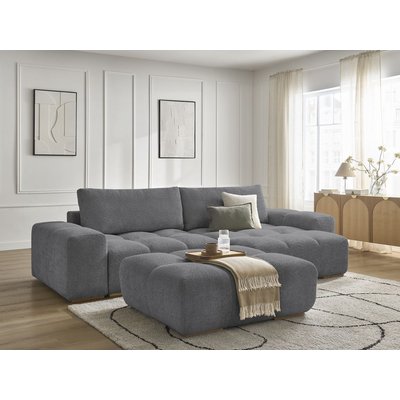 Canapé d'angle convertible 5 places en tissu bouclette avec pouf, ANAKIN BOBOCHIC