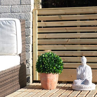 34.5cm Artificial UV Ball Topiary Plant in Cement Pot SO'HOME