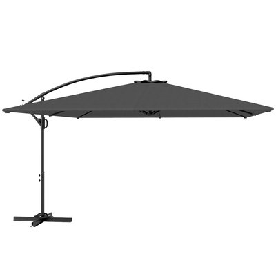 Parasol déporté rectangulaire grande taille dim. 3,55 x 3,9 m inclinable pivotant gris OUTSUNNY