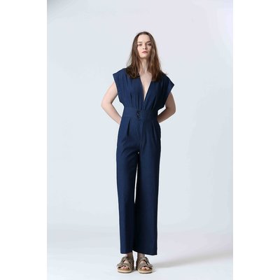Tuta in denim a maniche corte con scollo a V SEE U SOON