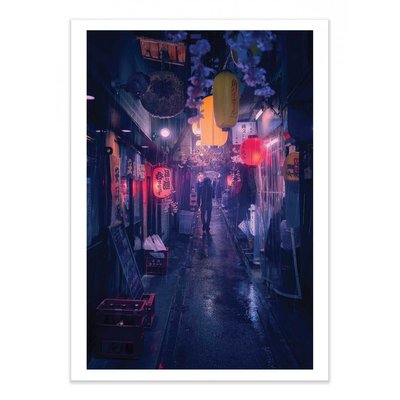 Affiche d’art 50 x 70 cm - Tokyo Blue Rain - Javier WALL EDITIONS