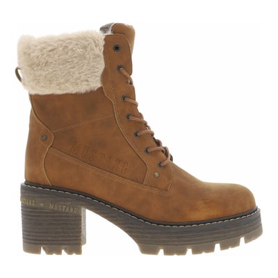 Bottines noisette à talon décroché moyen avec un zip et des lacets ronds MUSTANG