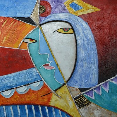 Tableau abstrait visage déconstruit 100x100 PIER IMPORT