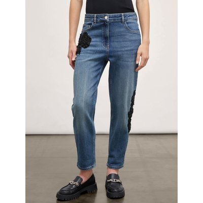 Jean boyfit en denim de coton délavé bleu moyen MOTIVI