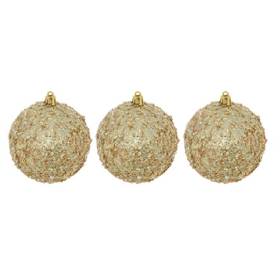 Lot de 3 boules de Noël en plastique perles et sequins dorés D. 80 mm FEERIC LIGHTS & CHRISTMAS