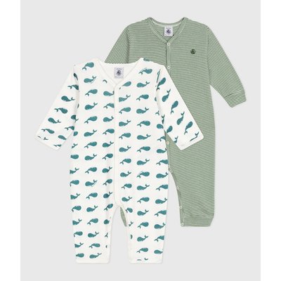 Lote de 2 Pijamas sin pies, ballenas y rayas PETIT BATEAU