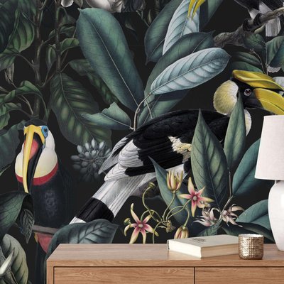 Papier peint avec plantes tropicales et toucans - 510x260 cm (l x h) LA TOUCHE ORIGINALE
