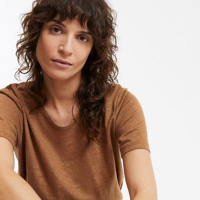 T-shirt in linnen met ronde hals en korte mouwen LA REDOUTE COLLECTIONS