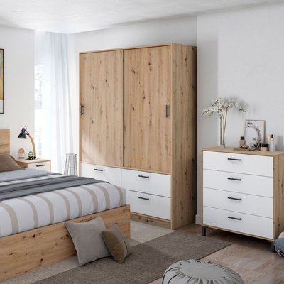 Armoire avec étagères et tiroirs blanc et chêne TERRE DE NUIT