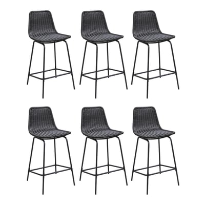 Lot de tabourets d'ilot et bar en métal et assise en rotin 65cm BALI|Lot de 6 | Lot de 6 MOB IN