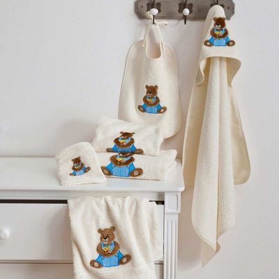Serviette de toilette  en Coton 500g/m² 100% coton modèle brodé - OURSON BOY TRADITION DES VOSGES