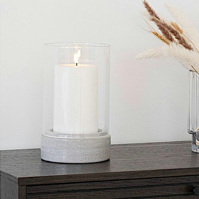 Photophore verre et ciment - forme cylindrique, design minimaliste gris PIER IMPORT
