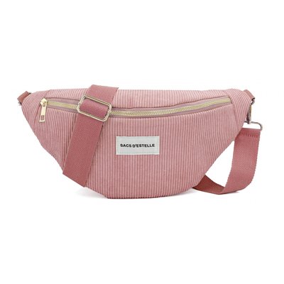 Sac à main bandoulière banane en velours côtelé BLEU CERISE