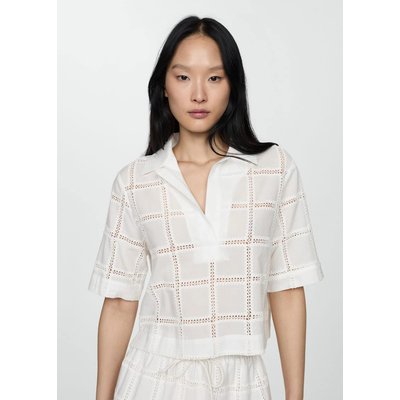 Blouse brodée col polo MANGO